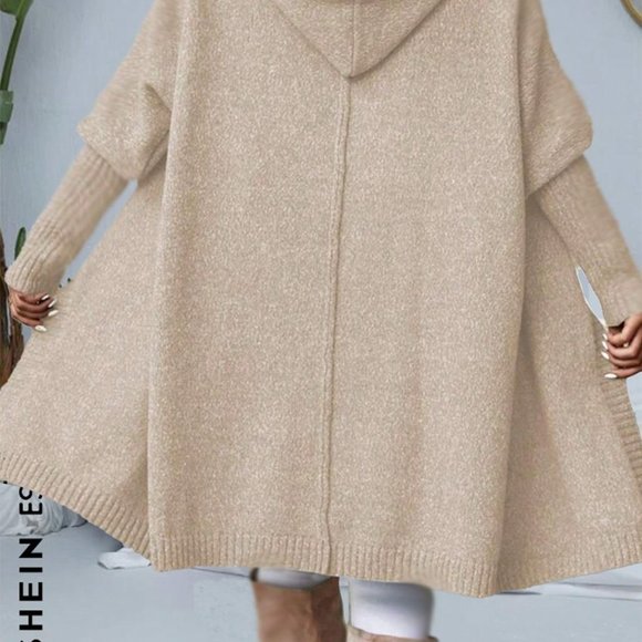 Beige Casual Womens Batwing Sleeve Hooded Duster Cardigan - Picture 4 of 5